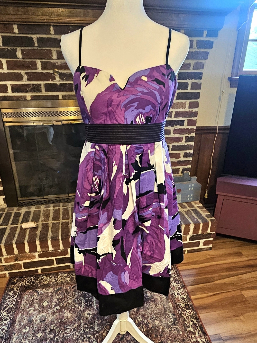 Vintage Y2K City Triangles Purple Floral Dress with Contrast Waistband